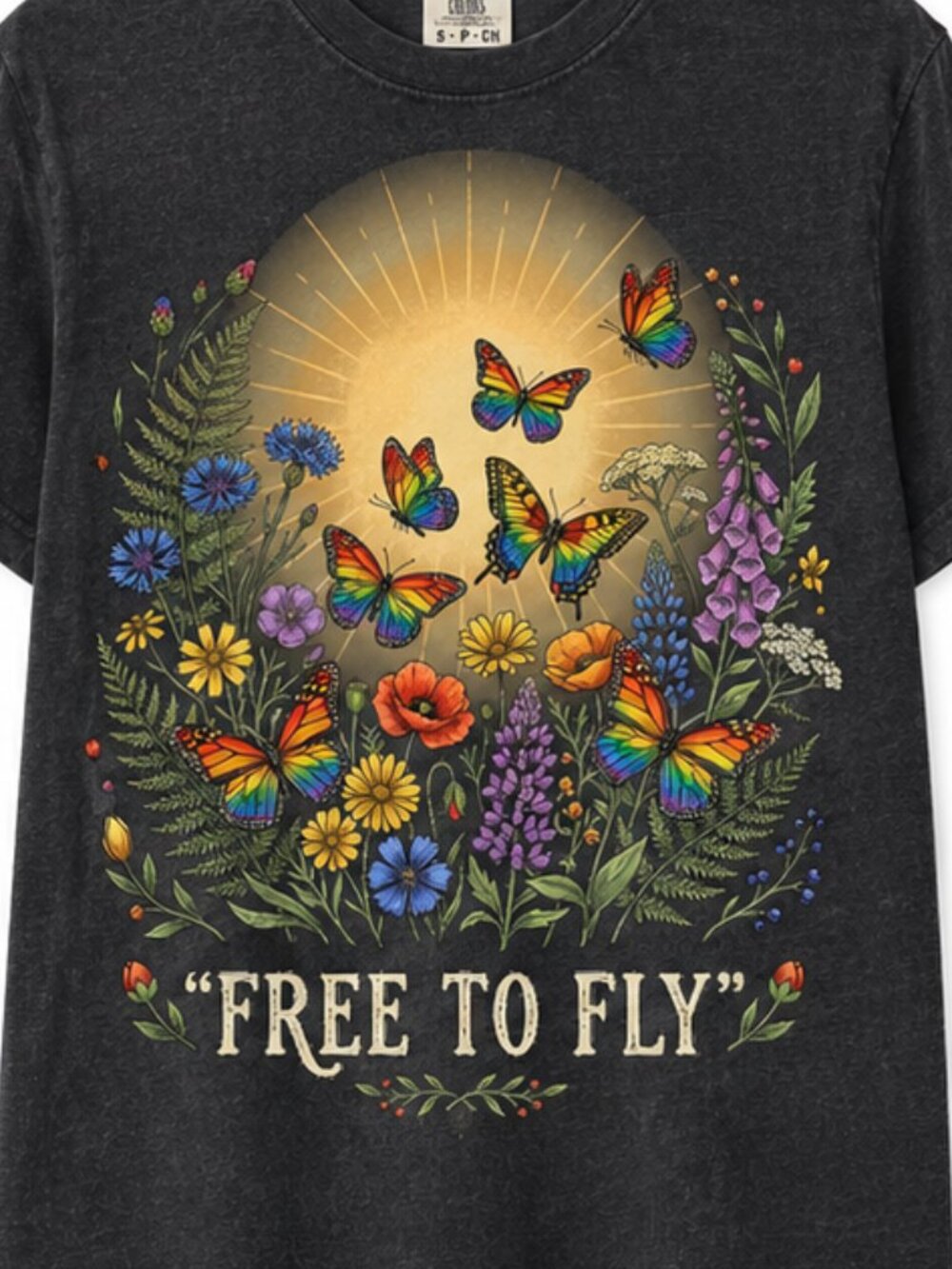 Comfort Colors 1717 | Free to Fly | Butterfly Floral Tee | Inspirational Shirt - Picture 2 of 3